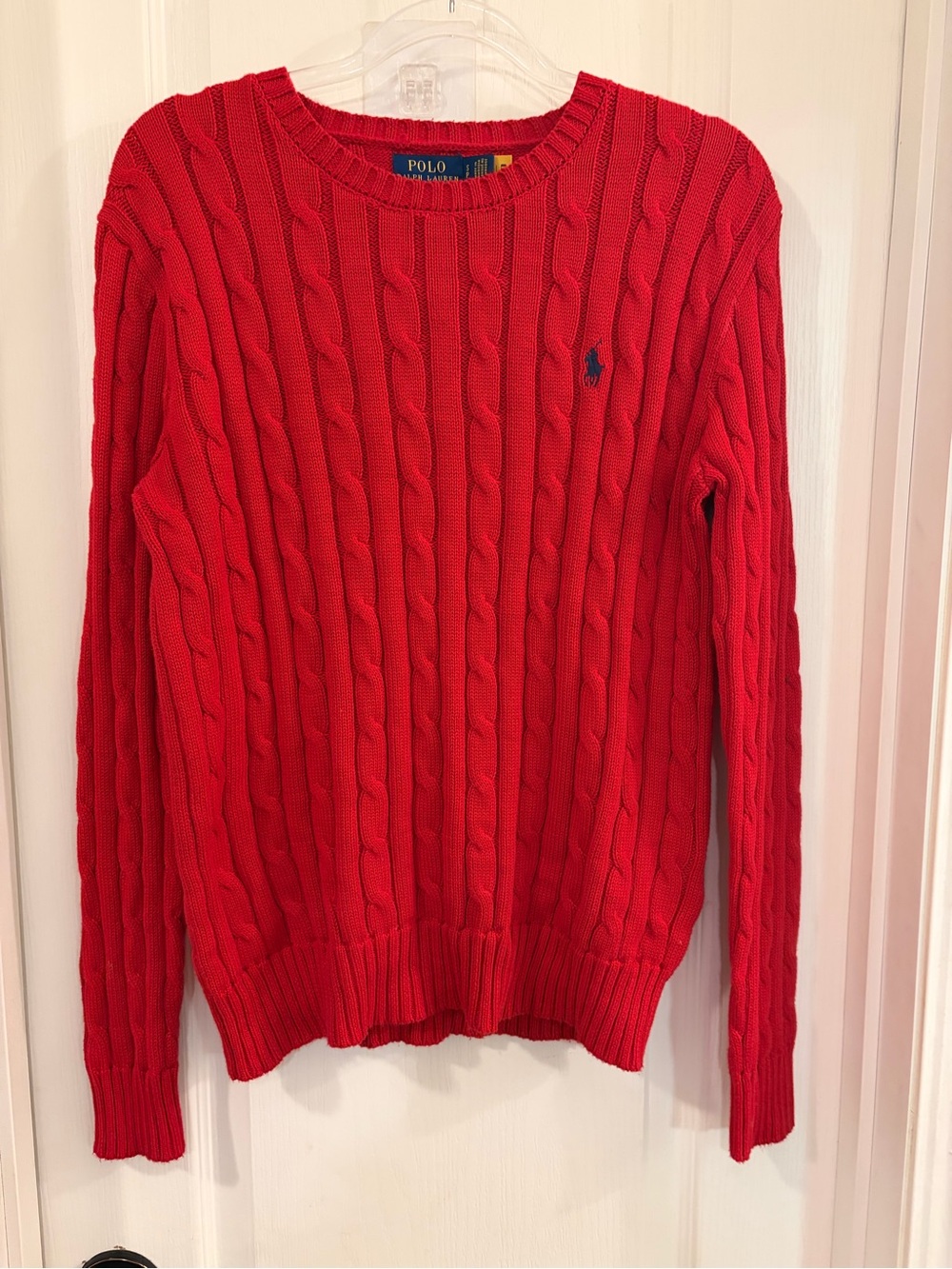 Polo Ralph Lauren Red Cable Knit Cotton Sweater Navy Pony